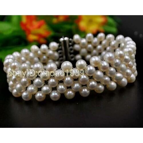 Genuine 5mm Handmade Cultured freshwater pearl bracelet free shipping