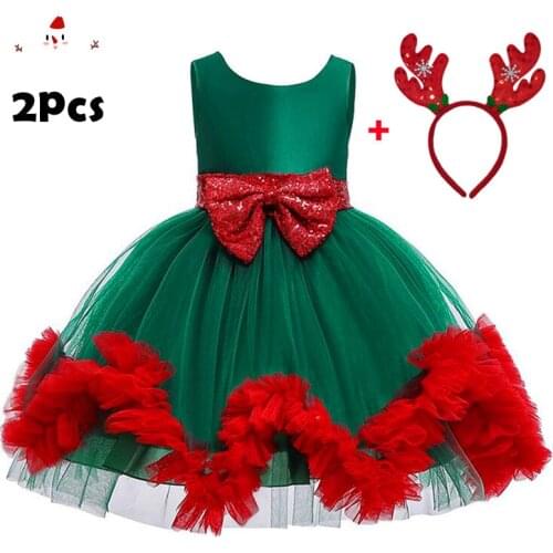 2020 New Kids Christmas Dress Girls Costume Evening Party Dress Birthday Green Red Tutu Princess Dress Children 6 8 10 Year