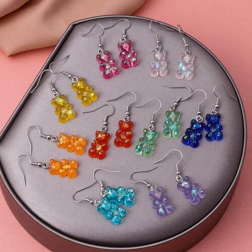 2021 New Fashion Earrings For Women / Sequins Resin DIY Cartoon Gummy Bear Dangle Womens Earrings Creative Drop Jewelry Gifts