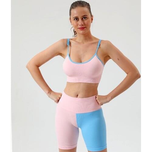 2021 new INS fitness short sleeve shorts contrast stitching yoga clothes fitness suit Europe and America