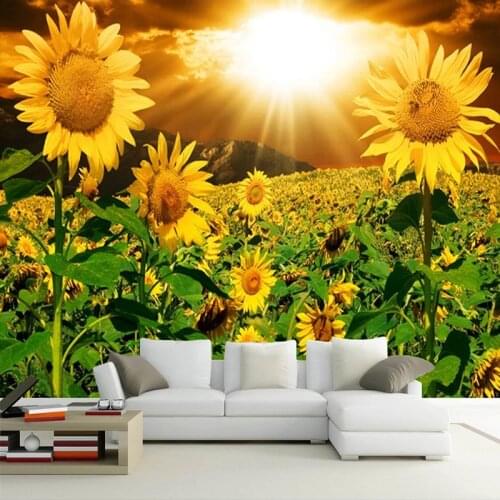 Custom Mural Wallpaper 3D Stereo Sunflower Pastoral Landscape Fresco Self-Adhesive Waterproof Wall Sticker Papel De Parede Sala