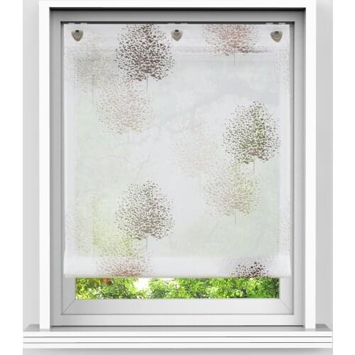 Roman Curtains with U-Shape Hooks Tree Printed Tulle Panel Drapes Sheer Voile Screening for Kitchen Decoration