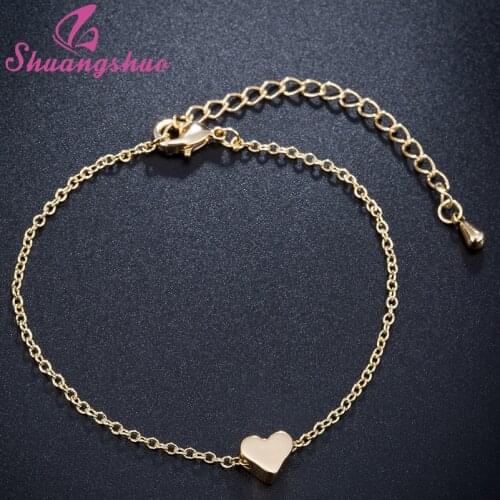 Shuangshuo Romantic Simple Bracelets & Bangles for Women Heart Pendant Bracelets Charm Chain Bracelets Wholesale Fashion Jewelry
