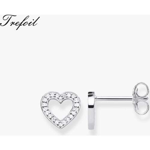 Ear Stud Shining Heart Pave,925 Sterling Silver Fashion Jewelry White CZ Gift For Women Girls 2018 Romantic Piercing Earrings