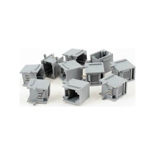 10 Pcs Gray Plastic Unshielded RJ11 6P2C Network Modular PCB Connector Jacks