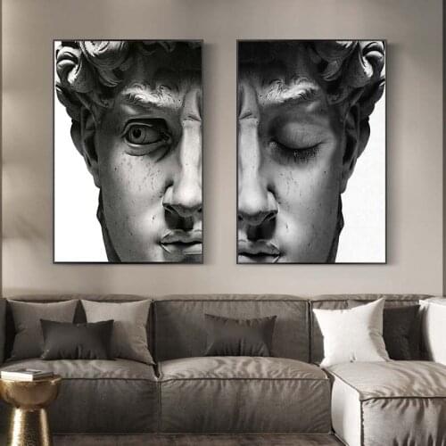 Black and White David Sculpture Canvas Paintings on The Wall Posters and Prints Portrait Wall Art Canvas Pictures Decor Cuadros