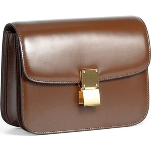 Burminsa Classic Box Genuine Leather Crossbody Bags For Women Brand Designer Push Lock Female Clutch Ladies Shoulder Bags 2021