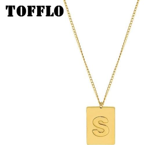 TOFFLO Stainless Steel Jewelry S Letter Square Necklace Fashion Clavicle Chain For Women BSP729