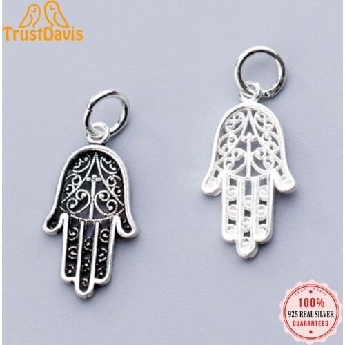 TrustDavis Real 925 Sterling Silver Fashion 2021 Hollow Palm Charm Pendant Handmade DIY Accessories Jewelry Wholesale DZ142
