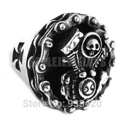 Heavy Bicycle Chain Engine Ring Motor Biker Skull Ring Stainless Steel Jewelry Engine Cross Biker Ring SWR0355B