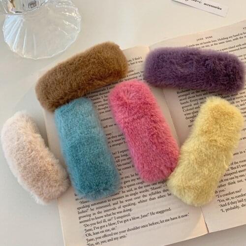 2020 All-Match Plush Hairpin For Women Girls Candy Color Rabbit Fur Elastic Bang Clip Hairpin Fashion Hair Clip Hair Accessories