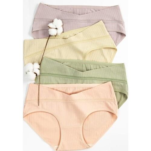 Generic pregnant postpartum womens low waist underwear breathable cotton silk under bump maternity panties