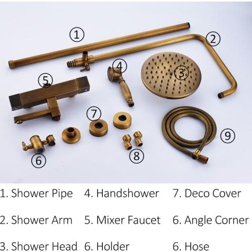 Vidric Vidric Antique Brass Thermostatic Shower Faucets Set Brass Rainfall Shower Head Brass Mixer Tap Bathroom Shower Faucet Se