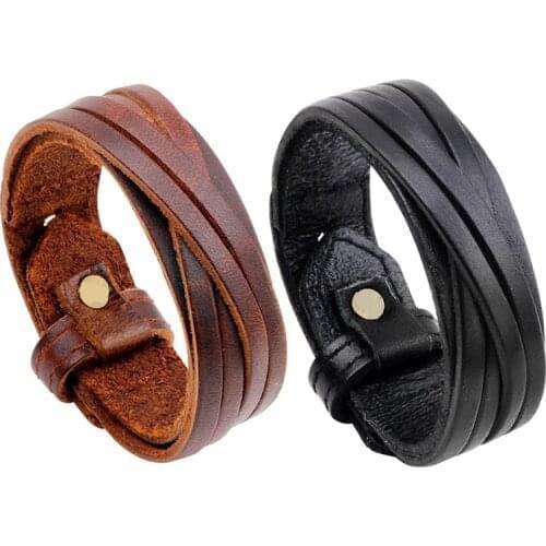 Vintage Punk Genuine Leather Bracelet Bangle for Men Handmade Leather Wristband Steampunk Motorcycle Jewelry Male Braclets 2019