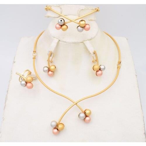 High Quality Dubai Gold 3color Jewelry Set For Women african beads jewlery fashion necklace set earring jewelry
