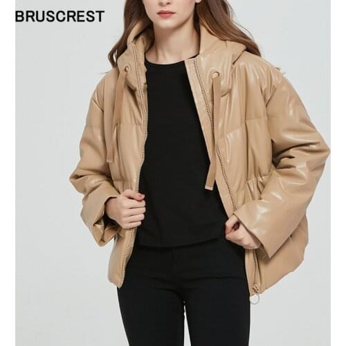 2020 winter jacket women clothes faux leather jacket harajuku puffer jacket with hood bubble coat women black