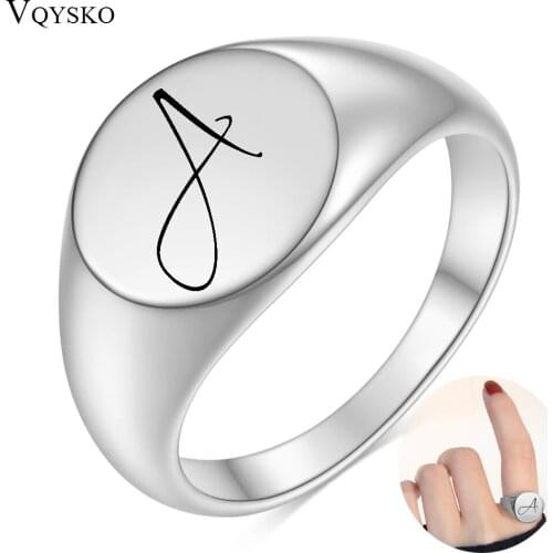 Women Custom Jewelry Rings Femme Stainless Steel Chic Initial Letter A-Z signet Statement Band Ring For Girls Gift Accessories