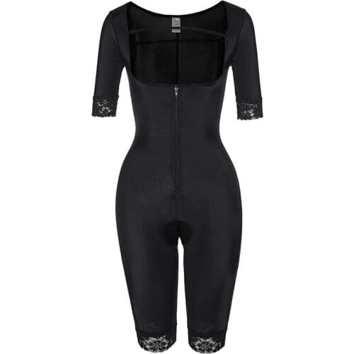 Full Body jumpsuit Solid Black Stretch body suits for women Zip Up Slimming ropa mujer Short Sleeves Panty One Piece playsuit