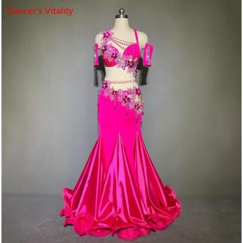 Child adult custome belly dance clothing hand made bra and skirt 2pcs belly dancing suit for women Professional Competition set