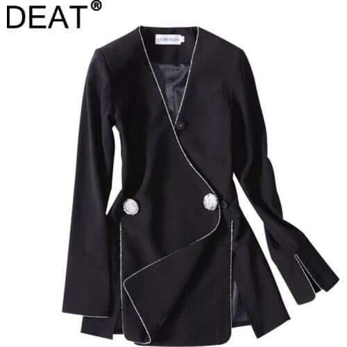 DEAT 2021 new V-neck flare lseeves two buttons slim high fashion women single suit OL sexy jacket all match WD61801XL