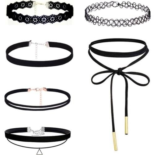 Hollow Designs Black Leather Velvet Choker Necklace Layer Chockers Vintage Gothic Jewelry Goth Necklace for Women Collier Femme