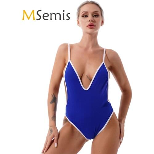 Womens Lingerie Bikini Swimsuit Deep V Neck Open Back Hollow Out Side Leotard Bodysuit One Piece Jumpsuit Ladies Bathing Clothes