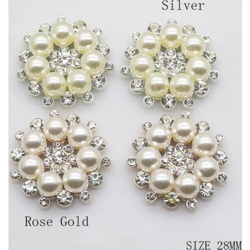 ZMASEY Metal 10pcs/set Two Colour 28mm Flower Alloy Buttons Pearl button wedding decoration Diy Diamond Crystal Bow Accessories
