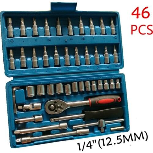 1/4" Bicycle Motor Car Repair Tool Set 46pcs Tool Combination Torque Screwdrivers Ratchet Socket Spanner Mechanics Tool Kits