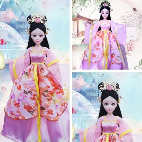 1/6 Scale 30cm Ancient Costume Hanfu Dress Long Hair Fairy Princess Barbi Doll Joints Body Model Toy Gift For Girl C1235B