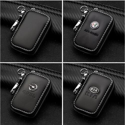 1Pcs Leather Car Key Case Remote Control Key Case Leather Zipper Keychain For Audi BMW Mercedes Volkswagen Kia Auto Accessories