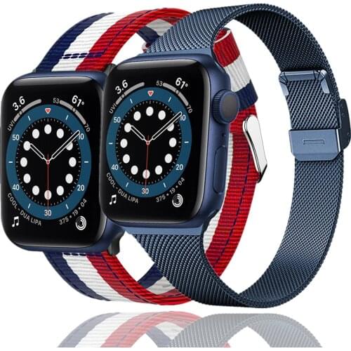 2set correa for apple watch 6 se band 44mm 40mm slim mesh loop + nylon strap for iwatch bands series 5 4 3 42mm 38mm bracelet
