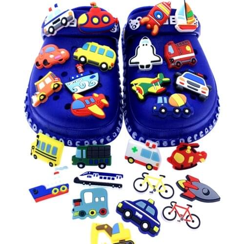 27PCS Mix Wholesale Cartoon Cars Icon Silicone Shoes Charms For Boy Hole Graden Shoe Accessories Cute Excavator Buckles