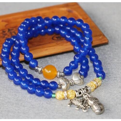 6mm Accessory Crafts Blue Chalcedony Bracelet Peanut Elephant Pendant Crystal Jewelry Bracelet Multilayer Chain Necklace Stone