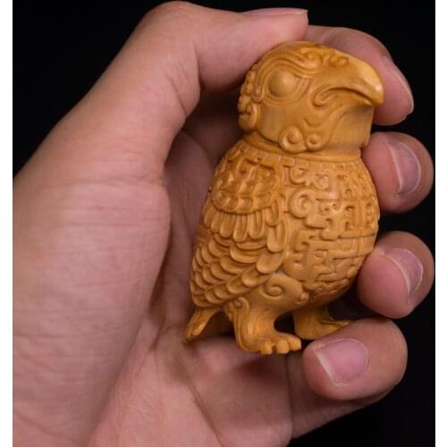 6cm Chinese Zhou Dynasty Bird Boxwood Sculpture Decoration Feng Shui Wood Statue Lucky Bird Animal Home Decor