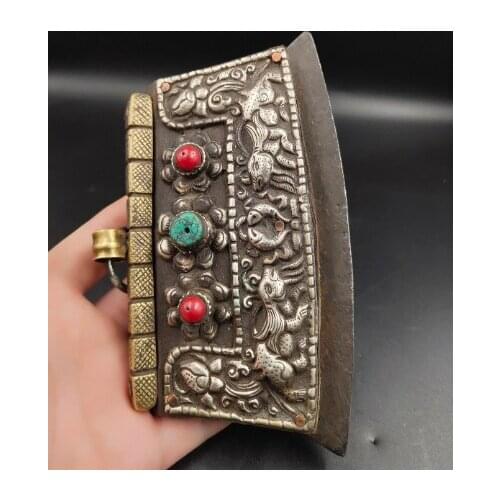 ANTIQUE collection of old objects Tibet pure handmade iron set with gems old fire falx old igniter