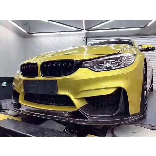 For M3 M4 Carbon Fiber Car Front Bumper Lip Spoiler with Splitters for BMW 3 4 Serises F80 M3 F82 F83 M4 2014-2017 R Style