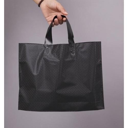 45x35cm Large and high quality sliver plastic clothing bag with handle,thick Black plastic shopping gift bag big