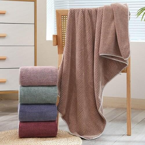 Household Bamboo Charcoal Fiber Coral Fleece Thicken Water Absorbent Antibacterial Stripes Dry Hair Wash Face Towel Facial Wipes