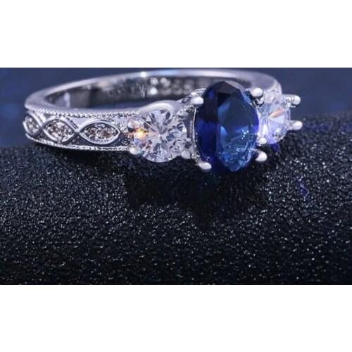 CAOSHI Classic Style Blue Cubic Zirconia Ring with Vintage Pattern Design for Wedding High Quality Womens Jewelry Drop Shipping