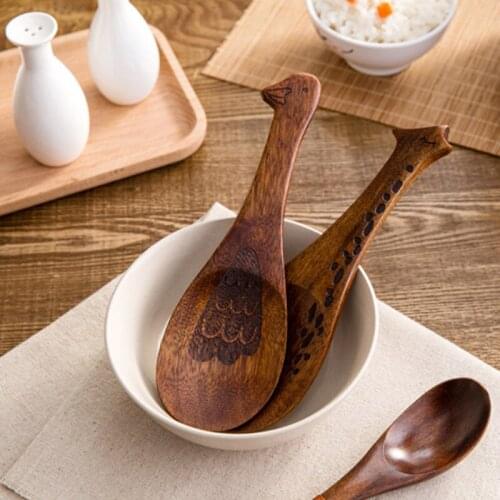 Japanese-style Wooden Fish-shaped Rice Spoon Tableware Cute Shape Solid Wood Material Environmental Protection And Health