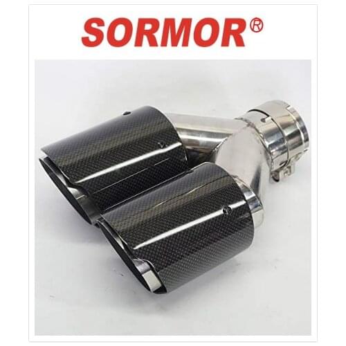 Dual-outlet Y-style Muffler Pipes with mirror polishing stainless steel and glossy carbon fiber, Inlet 54mm outlet 89mm