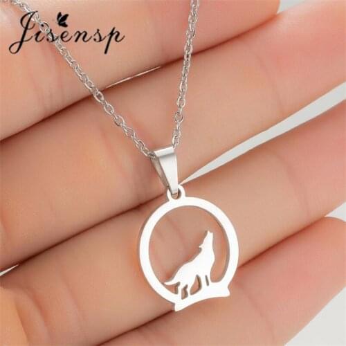 Jisensp Trendy Stainless Steel Wolf Pendant Necklace Vintage Teen Wolf Head Amulet Animal Jewelry for Men Kids Birthday Gift