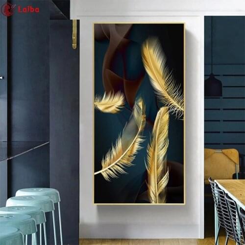 Full drill square Crystal Paintings Abstract art, golden feathers Diamond Embroidery Full round 5d Diy diamond painting Mosaic