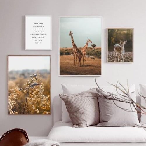 Deer Giraffe Plant Grassland Quote Wall Art Canvas Painting Nordic Posters And Prints Animal Wall Pictures For Living Room Decor