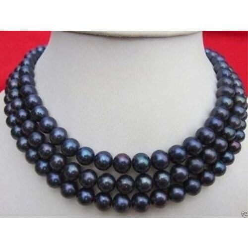Beautiful 9-10 mm black freshwater pearls necklace long 50 inch