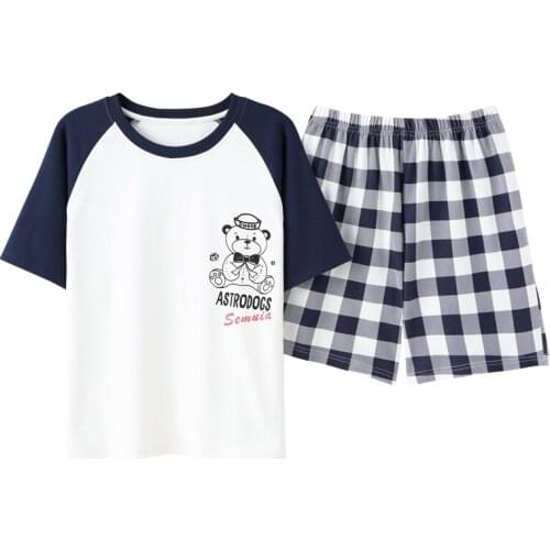 ATOXY Summer Couple Pajamas Suit Cotton Crepe Ladies Print Simple Short-sleeved Shirt Shorts Pajamas Mens Home Service