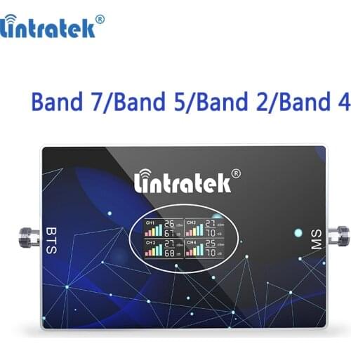 Lintratek 2600 850 1900 2100Mhz Signal Booster Repeater CDMA 2G 3G 4G LTE AGC 70dB Band 5/Band 2/Band 4/Band 7 Amplifier