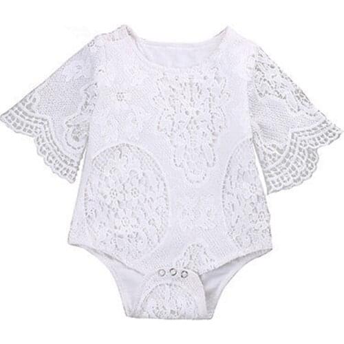 Lovely Baby Girl Bodysuits White Ruffles Sleeve Bodysuit Cute Infant Baby Girl Lace Jumpsuit One Piece Clothes Sunsuit Outfits