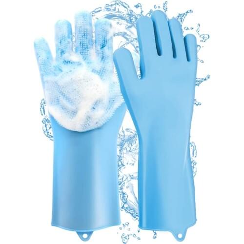 Reusable Magic Silicone Dishwashing Gloves Eco-Friendly Heat Resistant Silicone Rubber Scrubbers Gloves Scrubbing Gloves