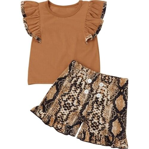 Fashion Infant Newborn Baby Girl Round Neck Flying Sleeve Tops and Snakeskin Print Shorts for Birthday Party Photography 0-24M